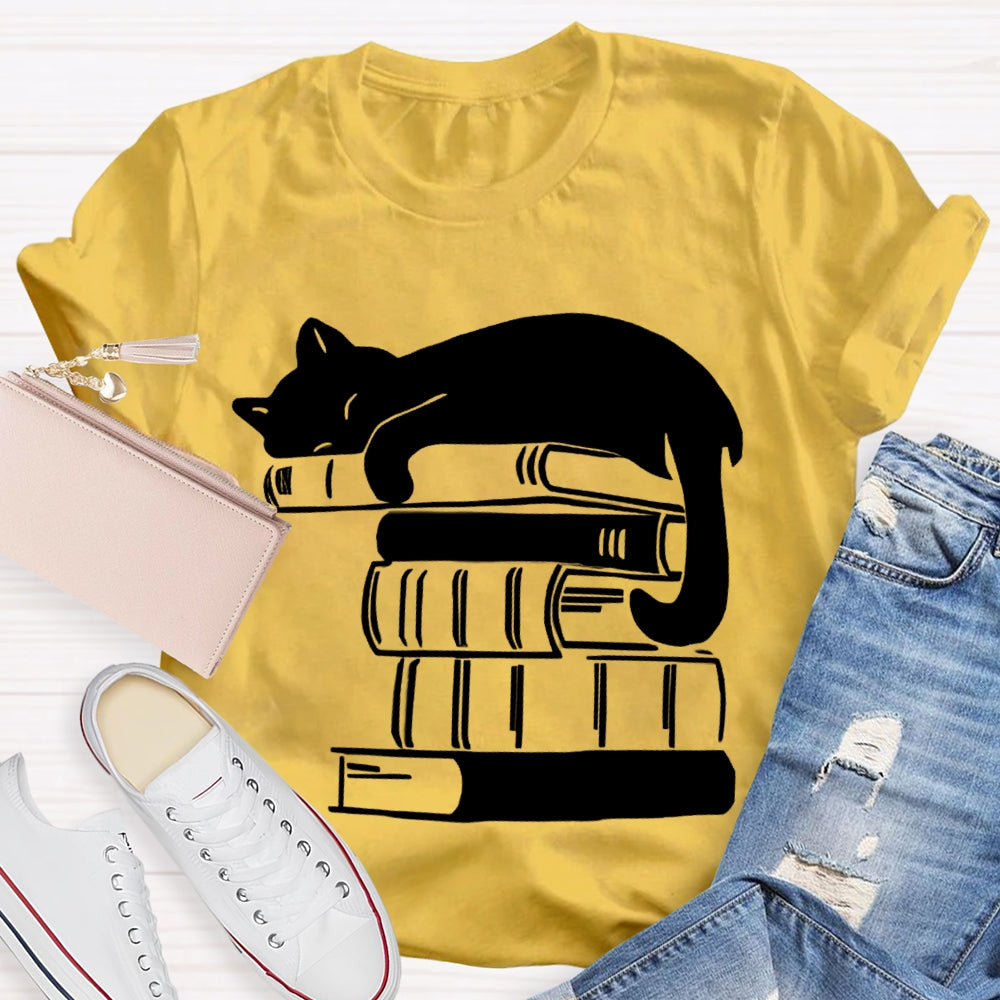 Fall In Love With Reading Kitten Lying On A Book T-shirt