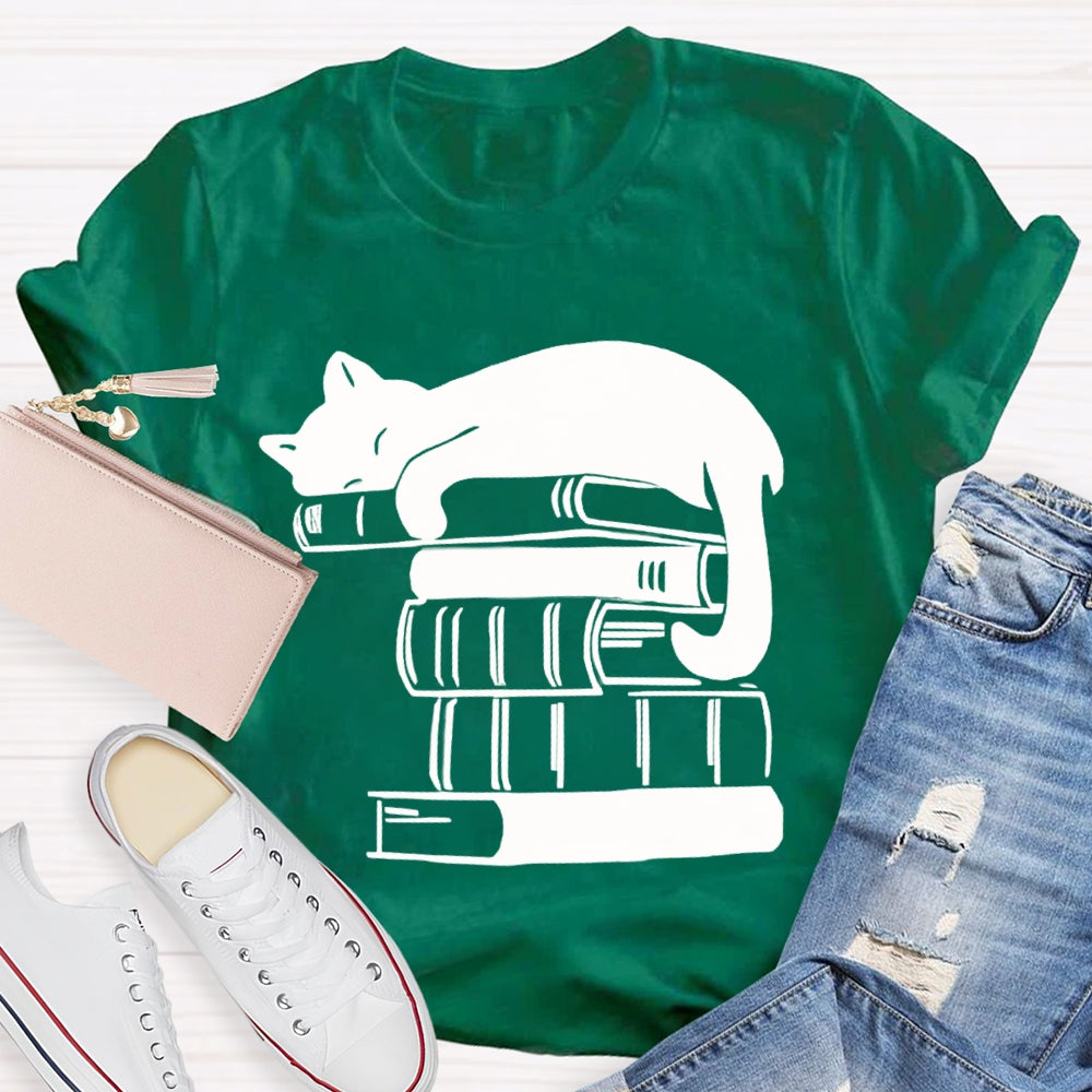 Fall In Love With Reading Kitten Lying On A Book T-shirt
