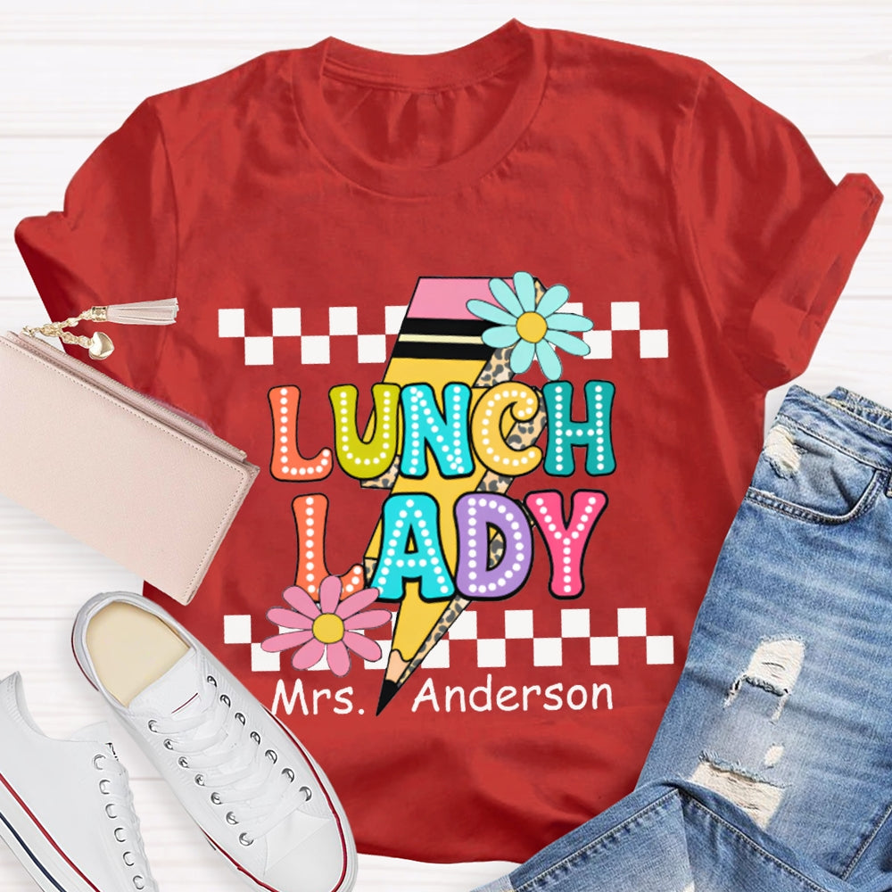 Personalized Name Lunch Lady Small Flower And Lightning Print T-shirt