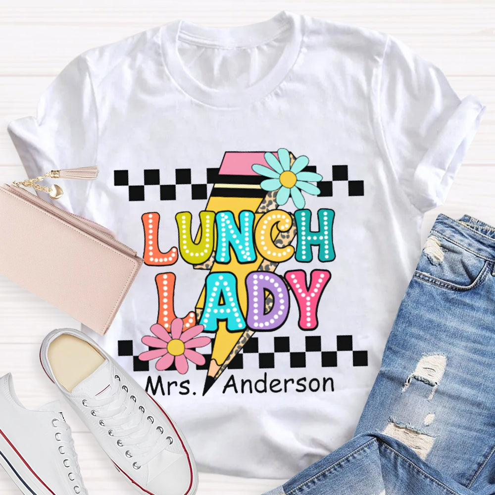 Personalized Name Lunch Lady Small Flower And Lightning Print T-shirt