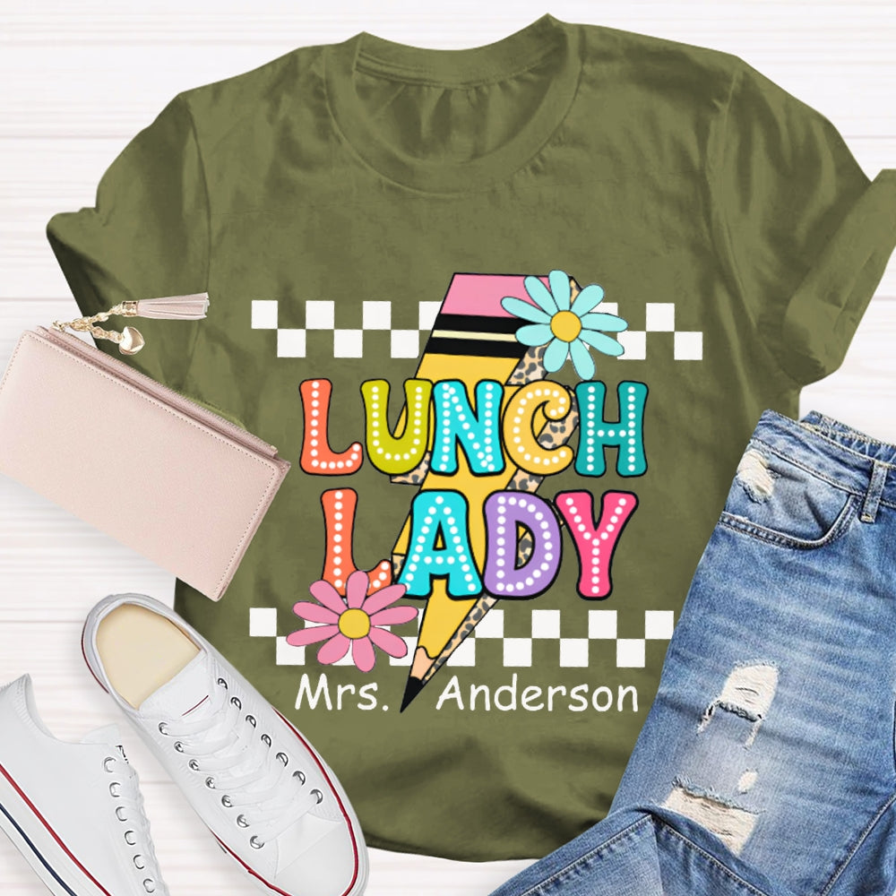Personalized Name Lunch Lady Small Flower And Lightning Print T-shirt