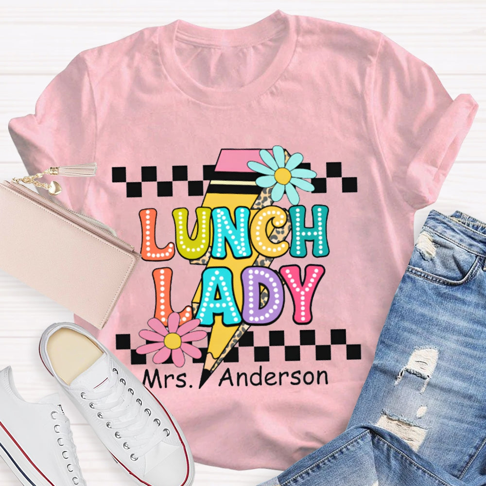 Personalized Name Lunch Lady Small Flower And Lightning Print T-shirt