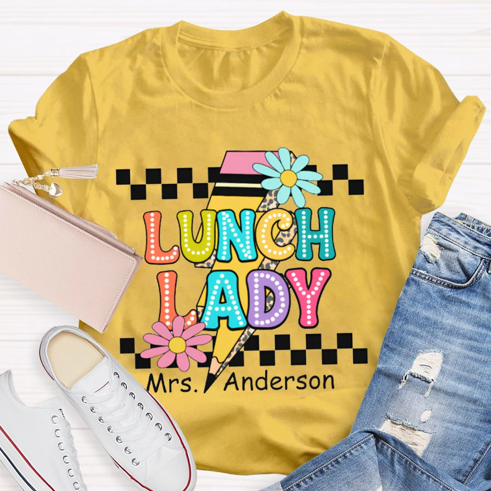 Personalized Name Lunch Lady Small Flower And Lightning Print T-shirt