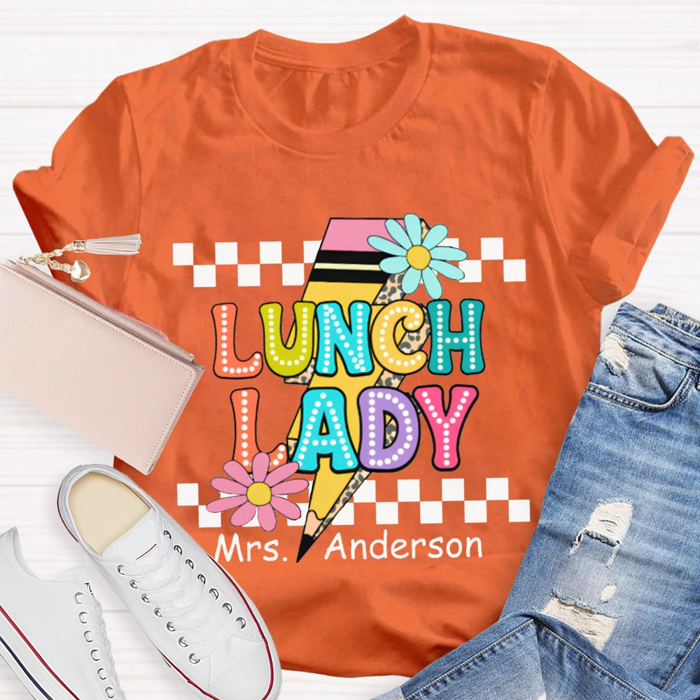 Personalized Name Lunch Lady Small Flower And Lightning Print T-shirt
