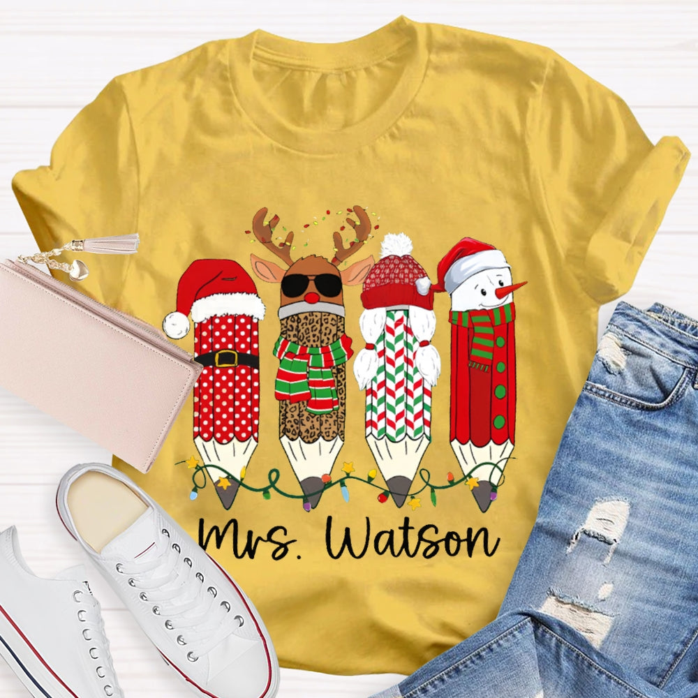 Personalized Name Leopard Pen And Snowman Pen Christmas T-shirt
