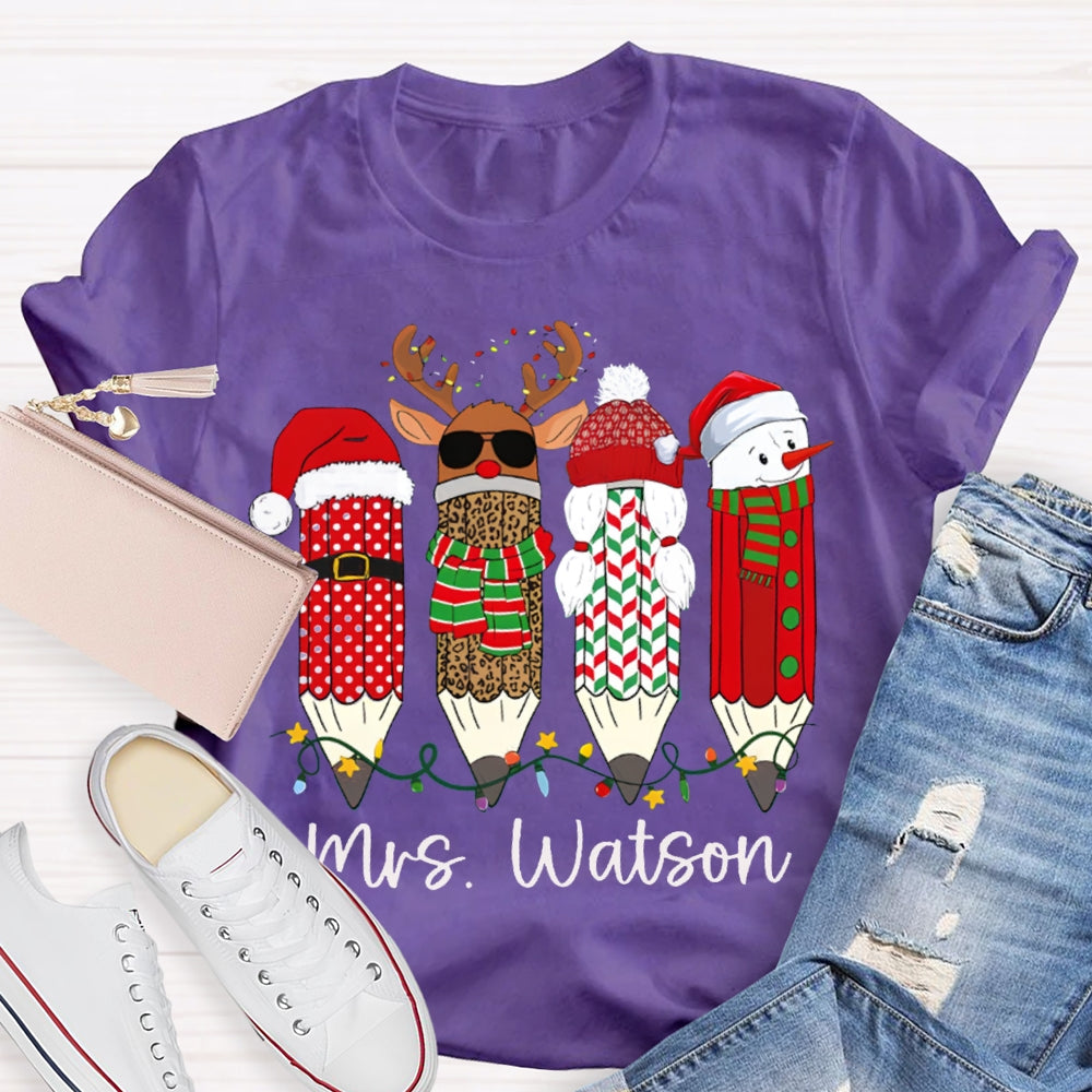 Personalized Name Leopard Pen And Snowman Pen Christmas T-shirt