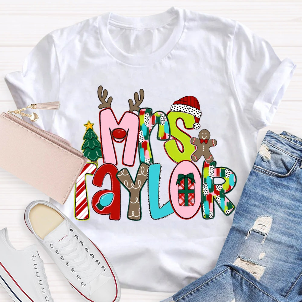 Personalized Name Christmas Tree And Christmas Font Christmas T-shirt