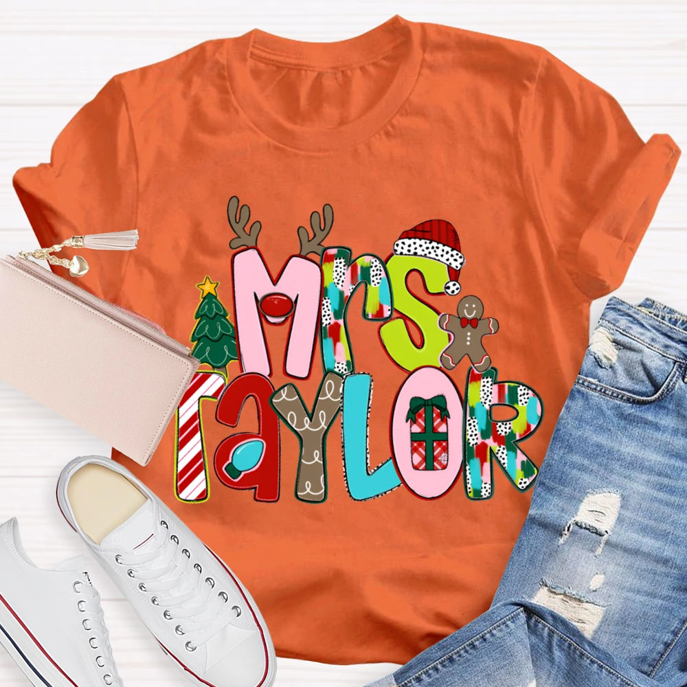 Personalized Name Christmas Tree And Christmas Font Christmas T-shirt