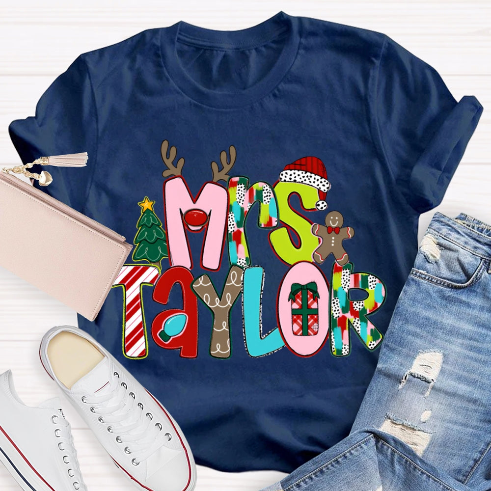Personalized Name Christmas Tree And Christmas Font Christmas T-shirt
