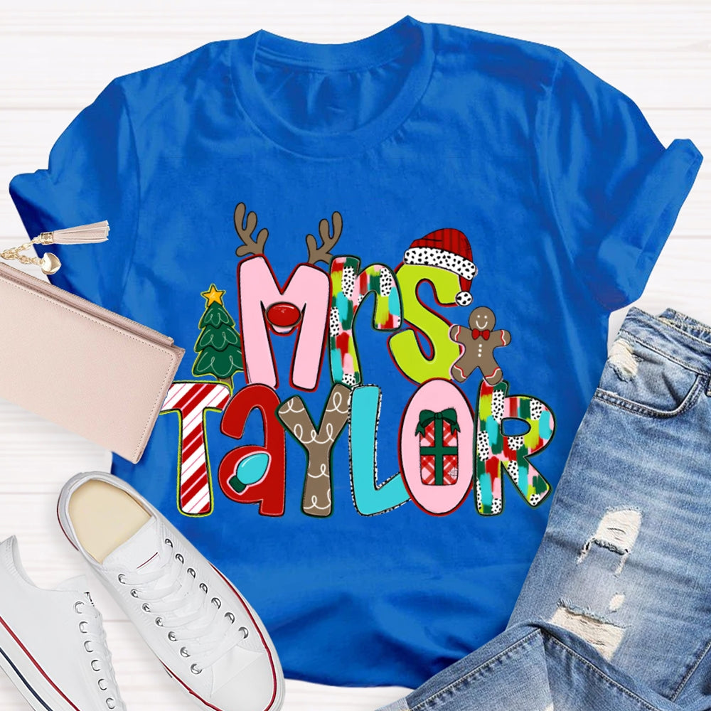 Personalized Name Christmas Tree And Christmas Font Christmas T-shirt