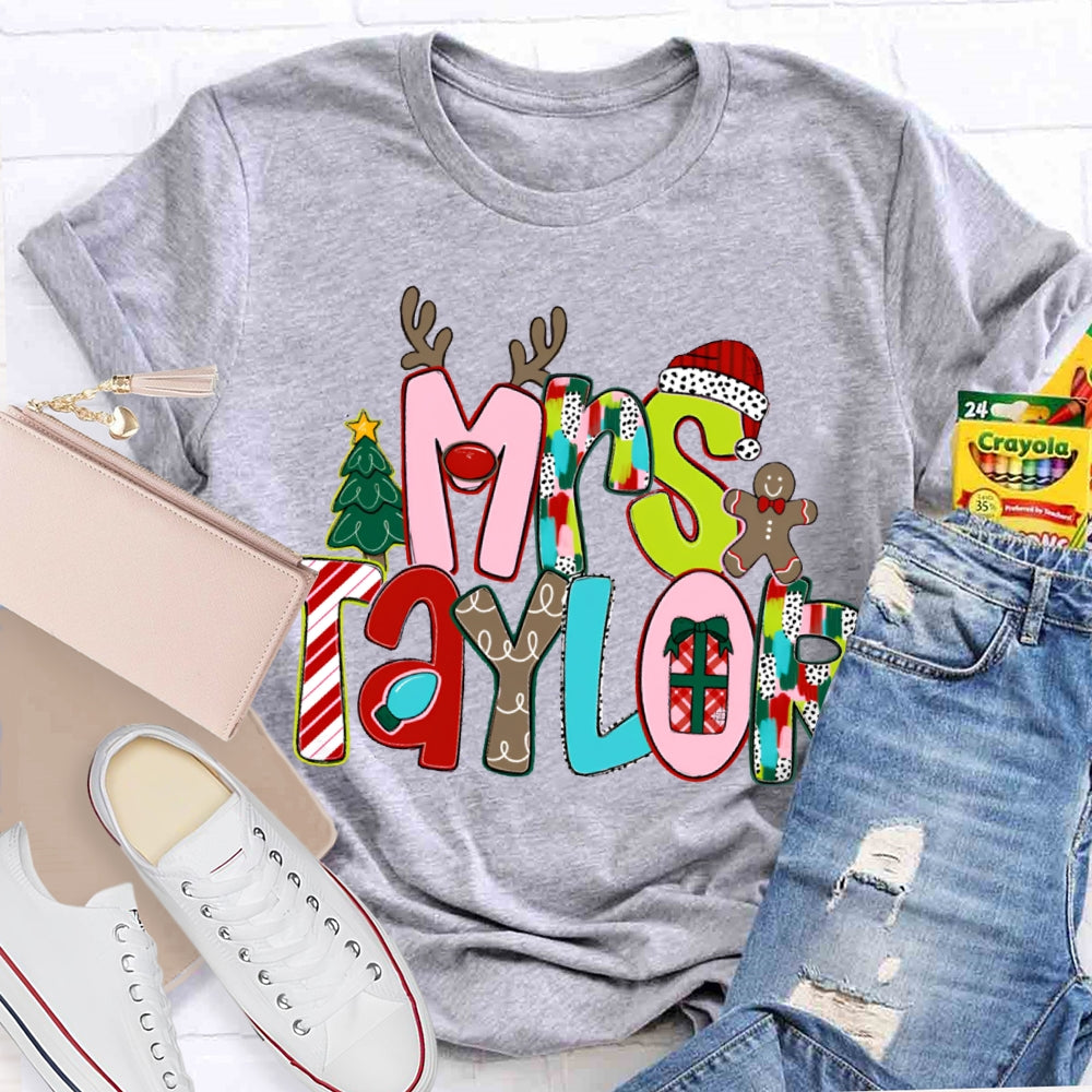 Personalized Name Christmas Tree And Christmas Font Christmas T-shirt