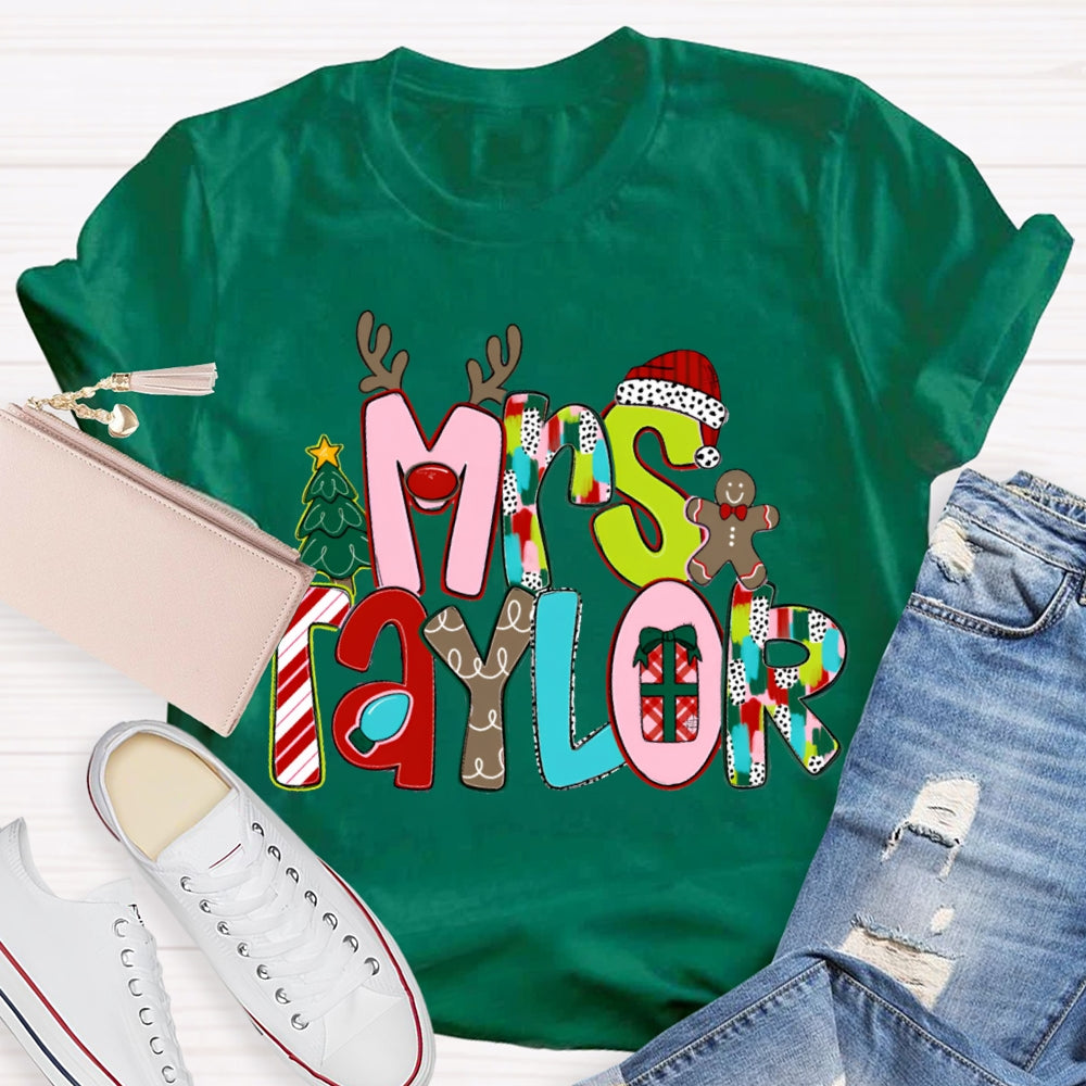 Personalized Name Christmas Tree And Christmas Font Christmas T-shirt