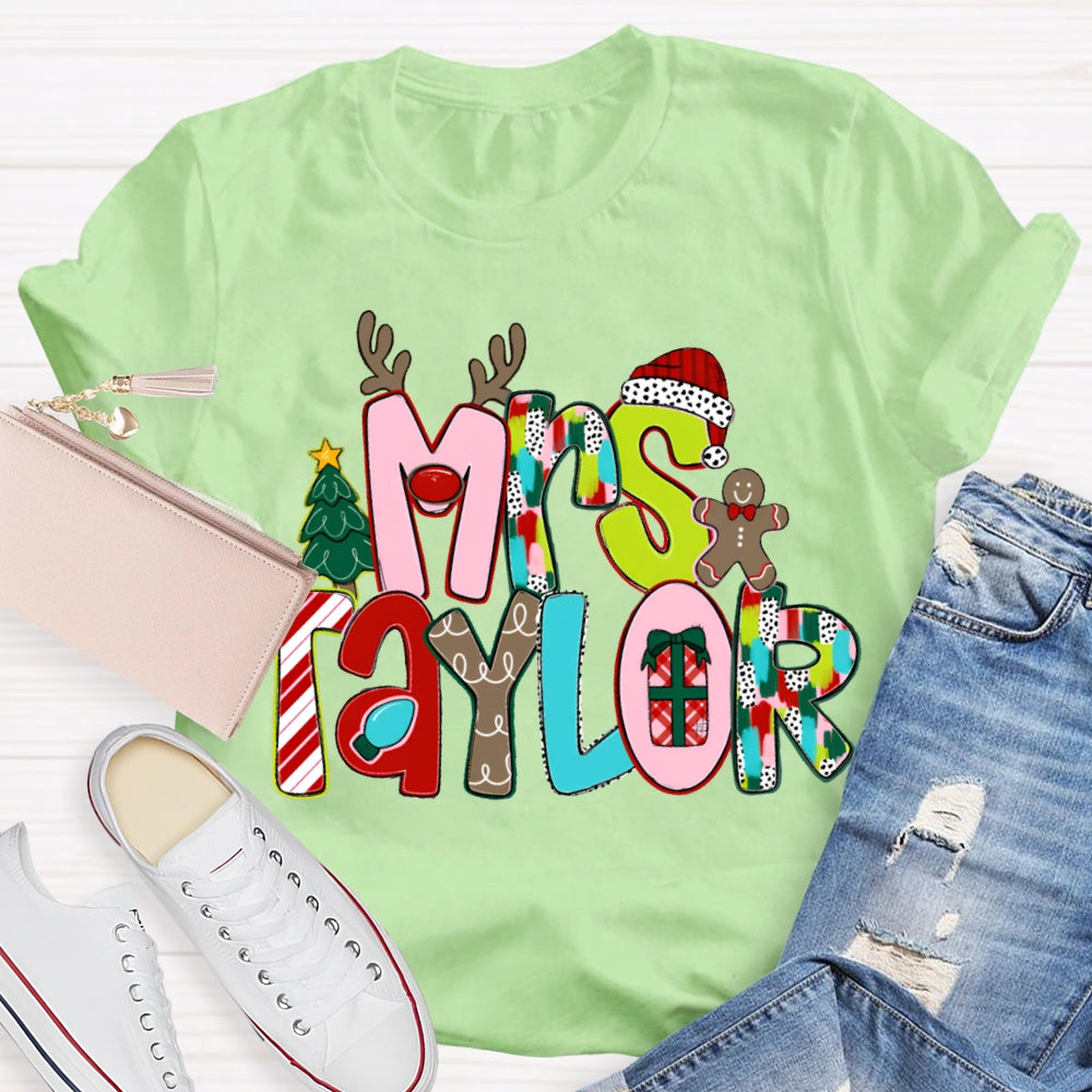 Personalized Name Christmas Tree And Christmas Font Christmas T-shirt