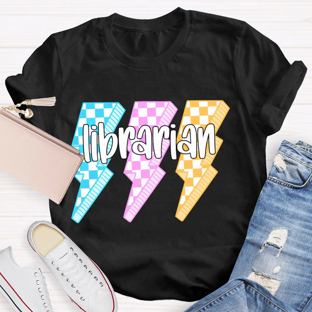 Librarian Colorful Checkered Lightning Print T-shirt