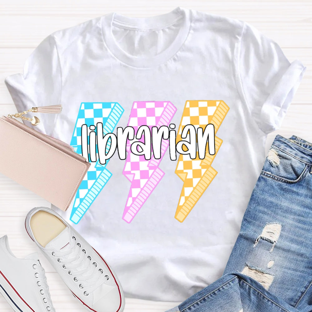 Librarian Colorful Checkered Lightning Print T-shirt