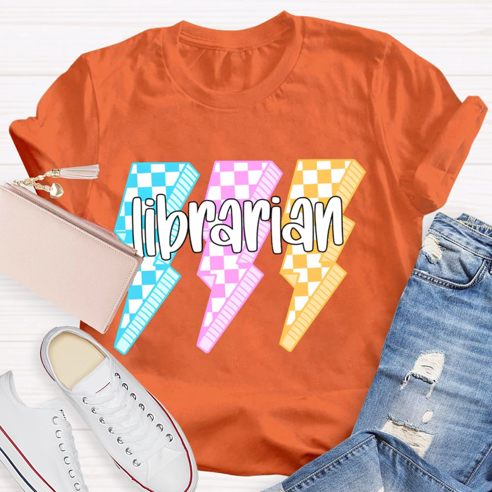Librarian Colorful Checkered Lightning Print T-shirt