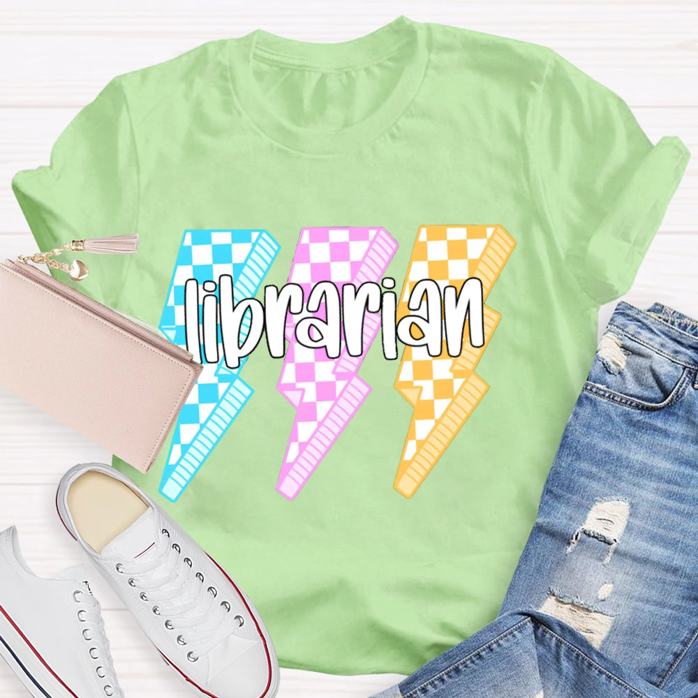 Librarian Colorful Checkered Lightning Print T-shirt