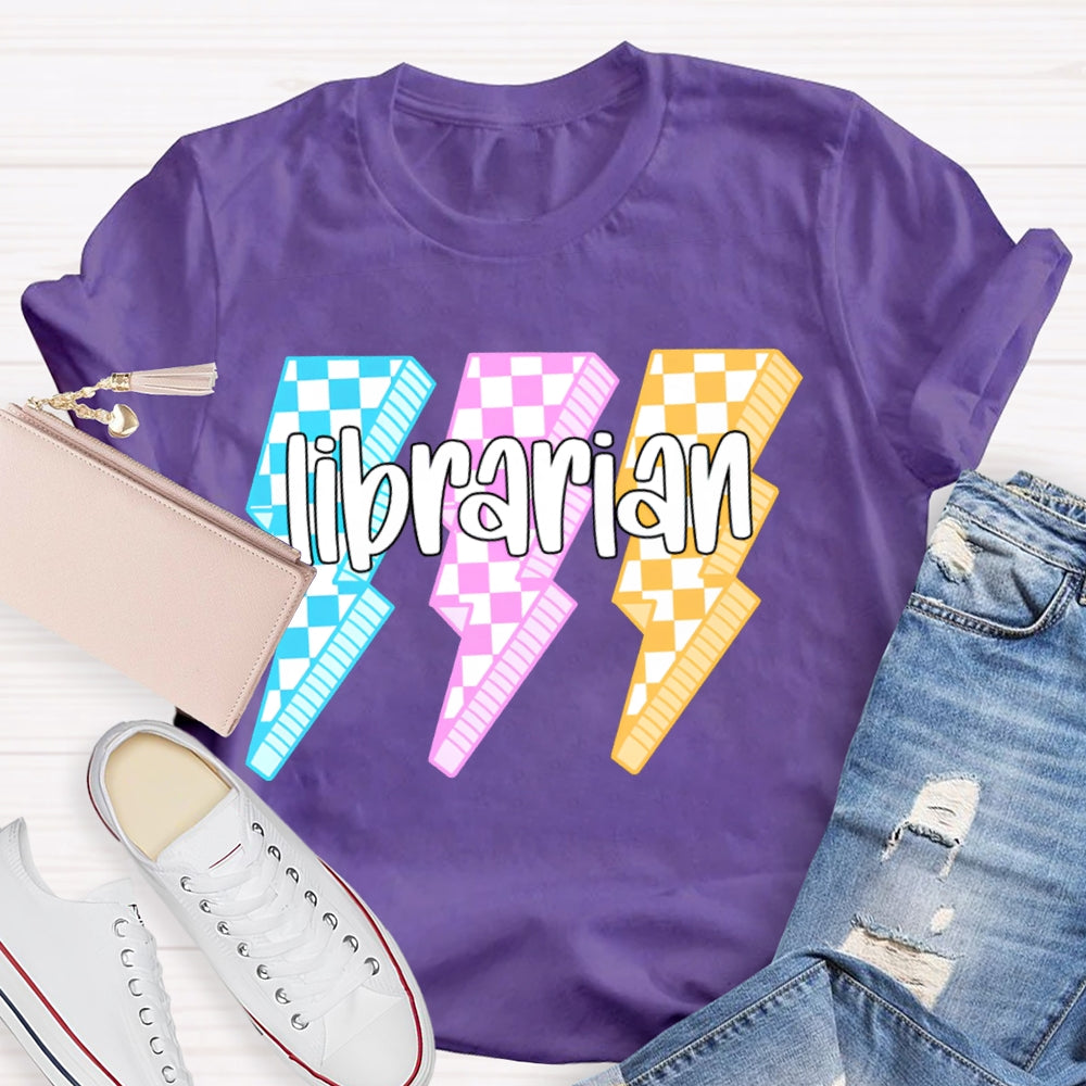 Librarian Colorful Checkered Lightning Print T-shirt