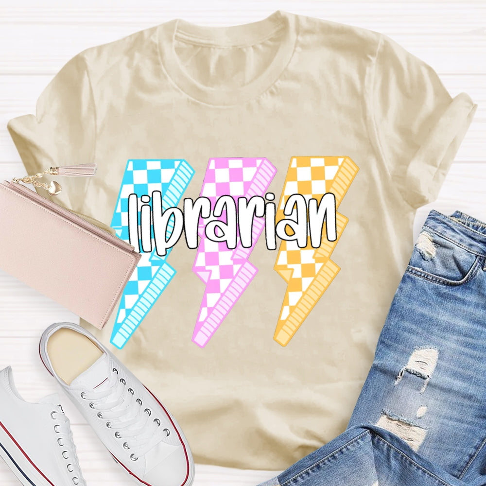 Librarian Colorful Checkered Lightning Print T-shirt