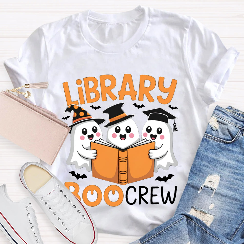 Library Boo Crew Three Little Ghosts Reading Books Halloween T-shirt