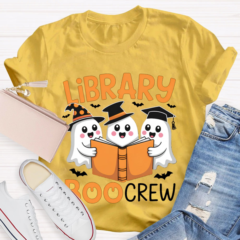 Library Boo Crew Three Little Ghosts Reading Books Halloween T-shirt