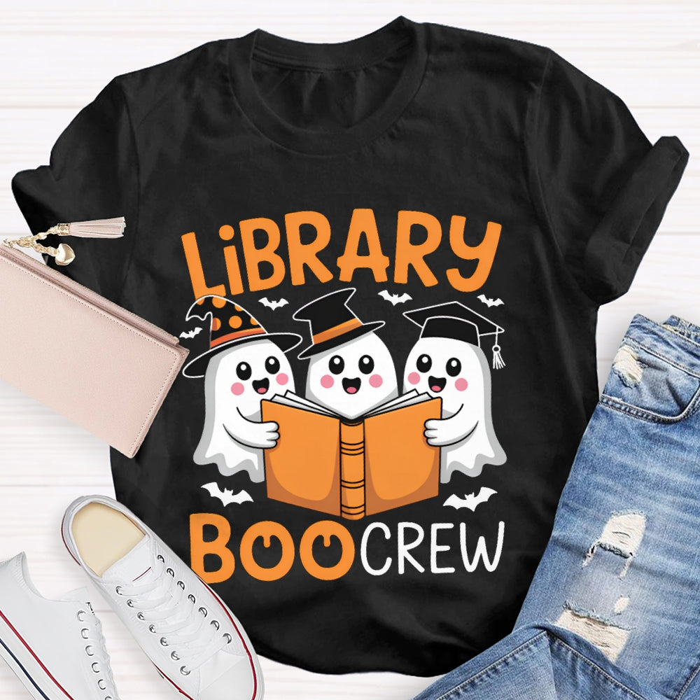 Library Boo Crew Three Little Ghosts Reading Books Halloween T-shirt