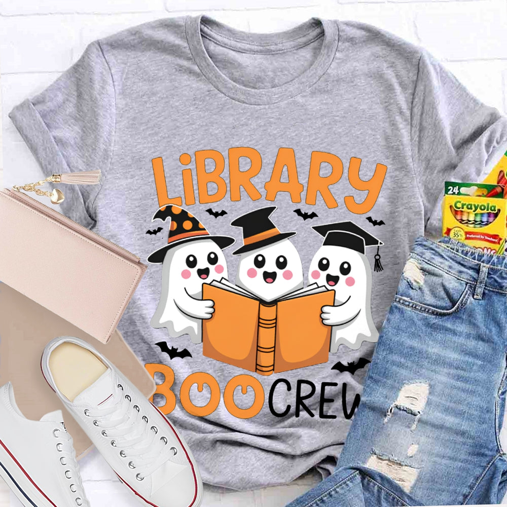 Library Boo Crew Three Little Ghosts Reading Books Halloween T-shirt