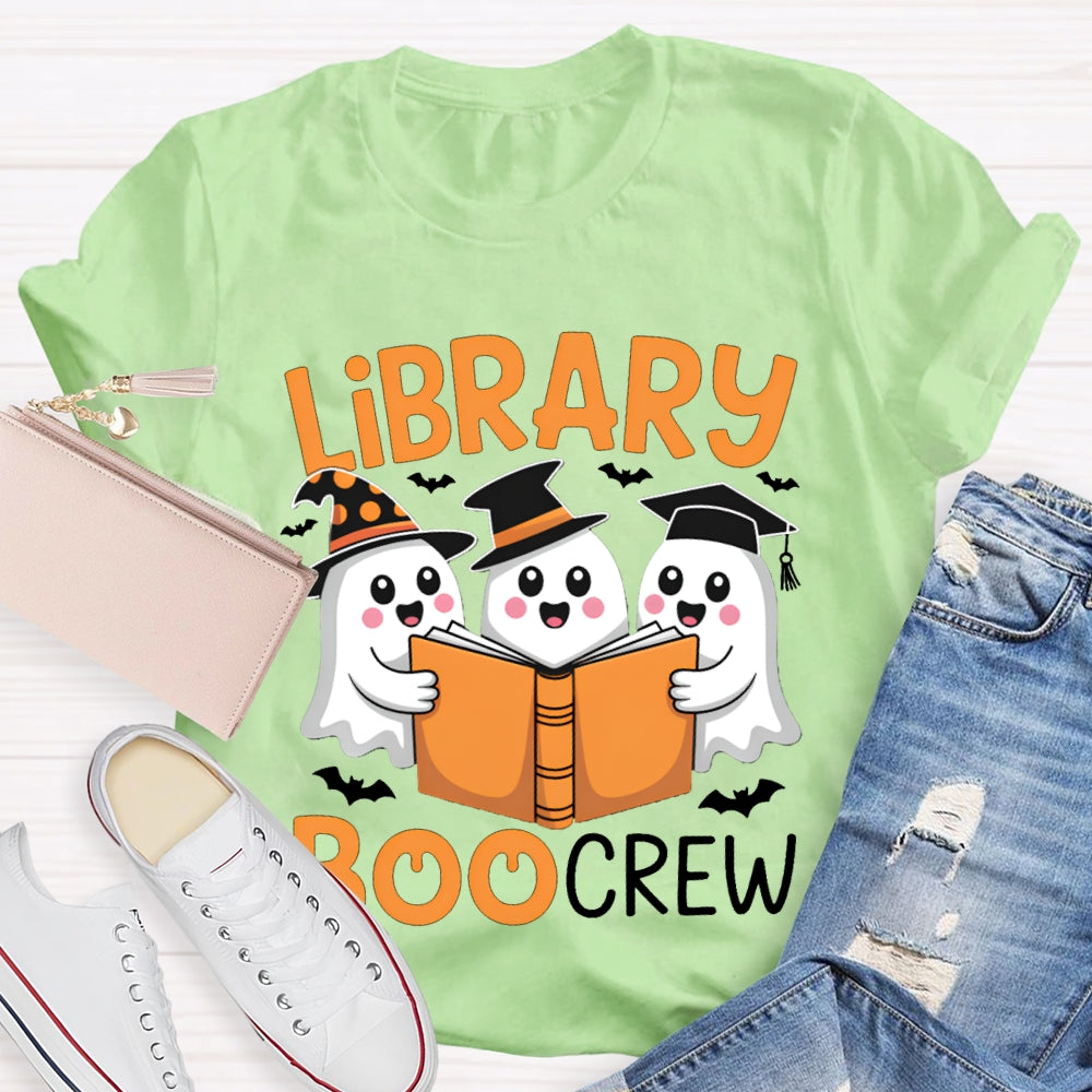 Library Boo Crew Three Little Ghosts Reading Books Halloween T-shirt