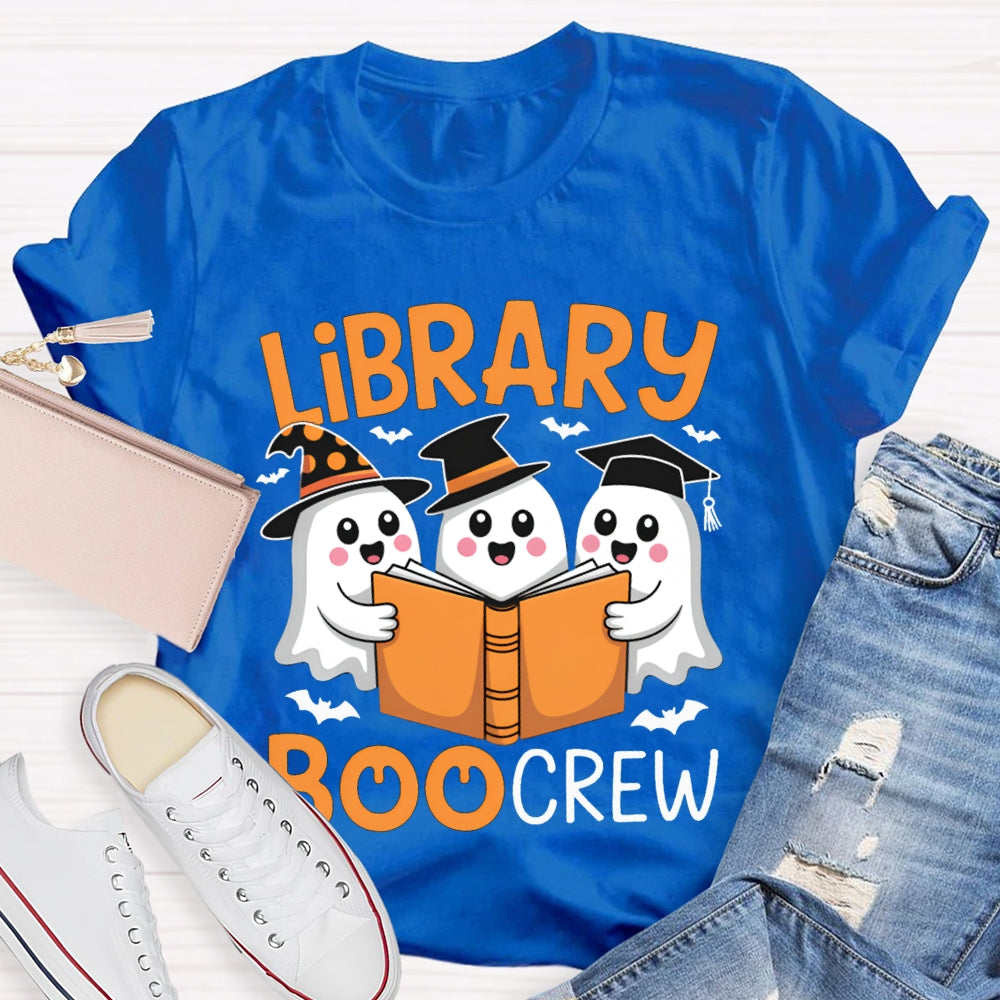 Library Boo Crew Three Little Ghosts Reading Books Halloween T-shirt