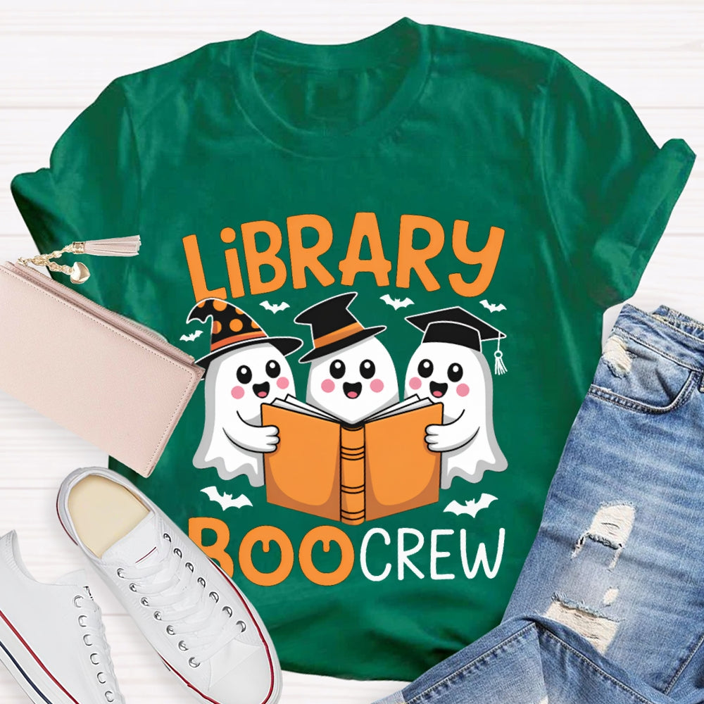 Library Boo Crew Three Little Ghosts Reading Books Halloween T-shirt