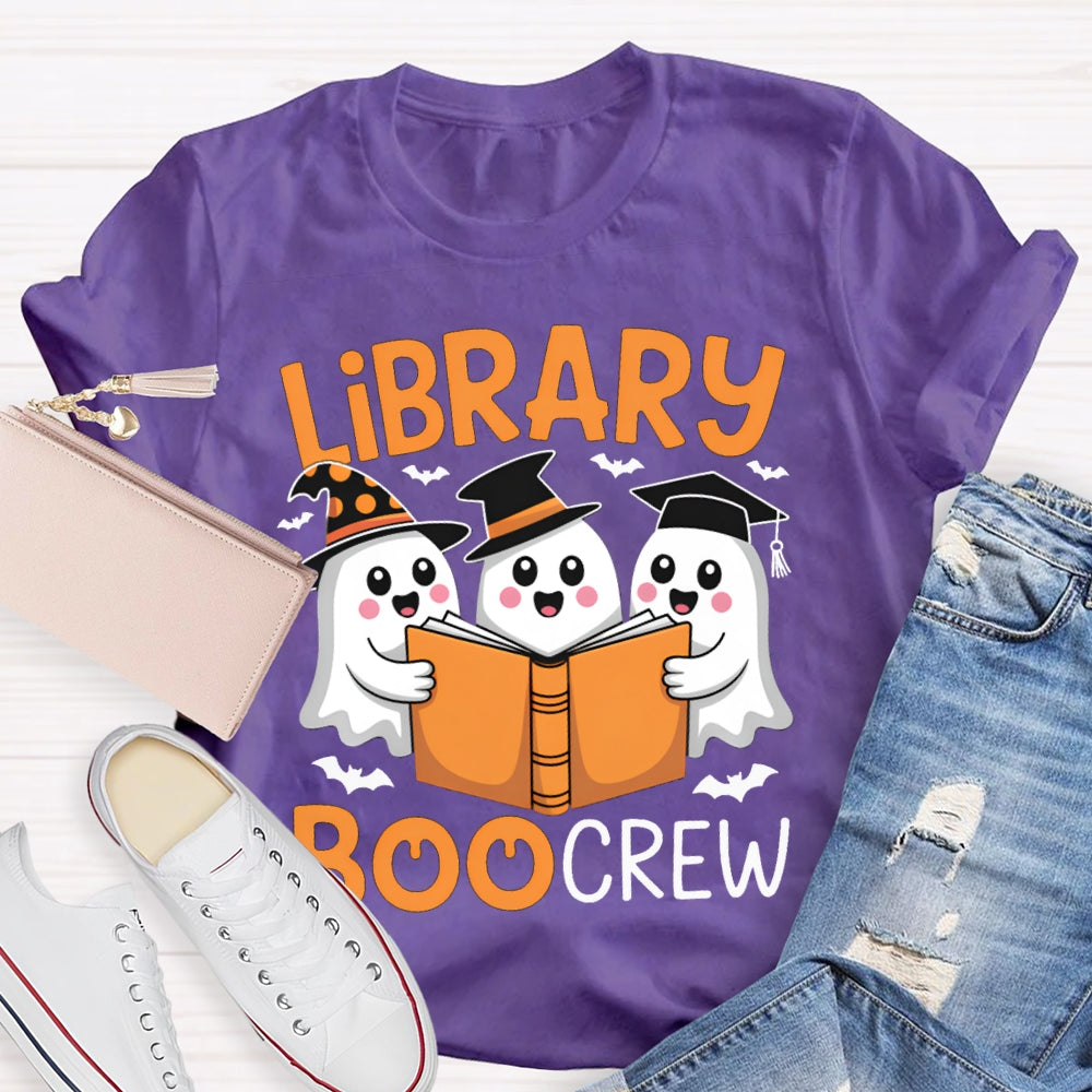 Library Boo Crew Three Little Ghosts Reading Books Halloween T-shirt