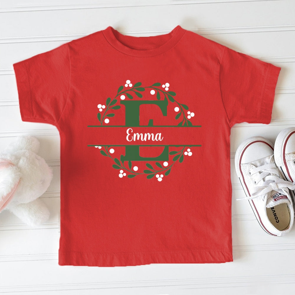 Personalized Name Christmas Wreath Toddler T-shirts