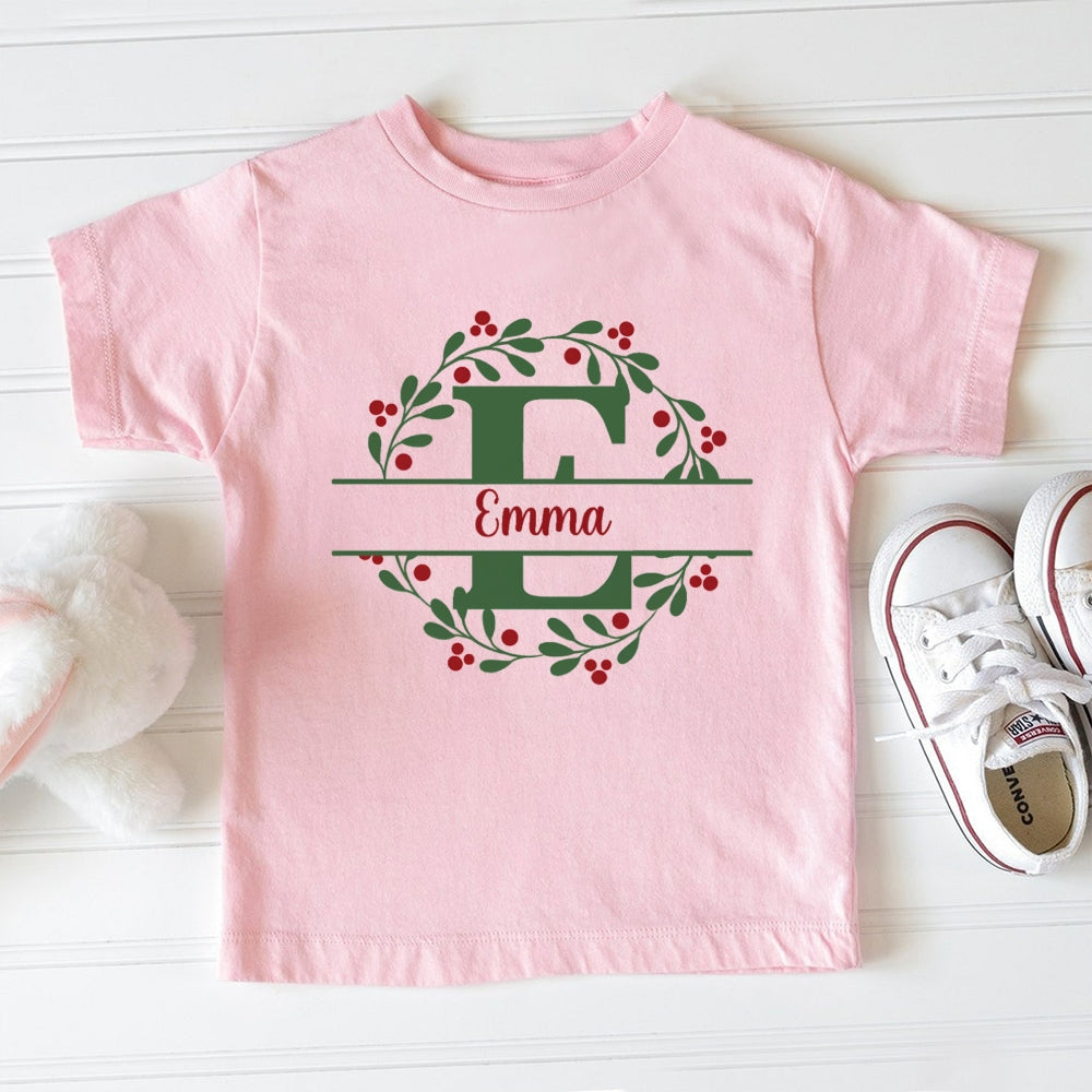 Personalized Name Christmas Wreath Toddler T-shirts