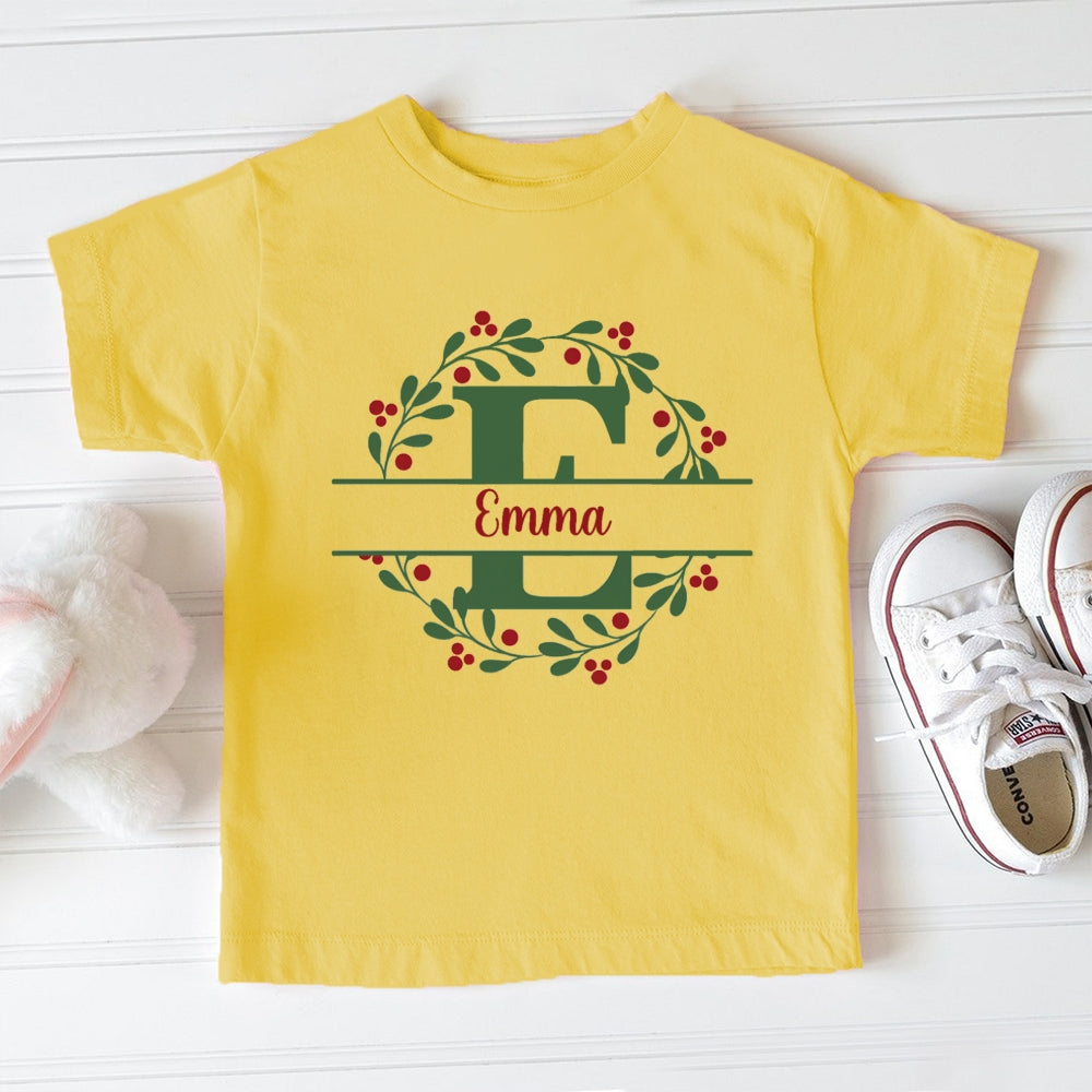 Personalized Name Christmas Wreath Toddler T-shirts