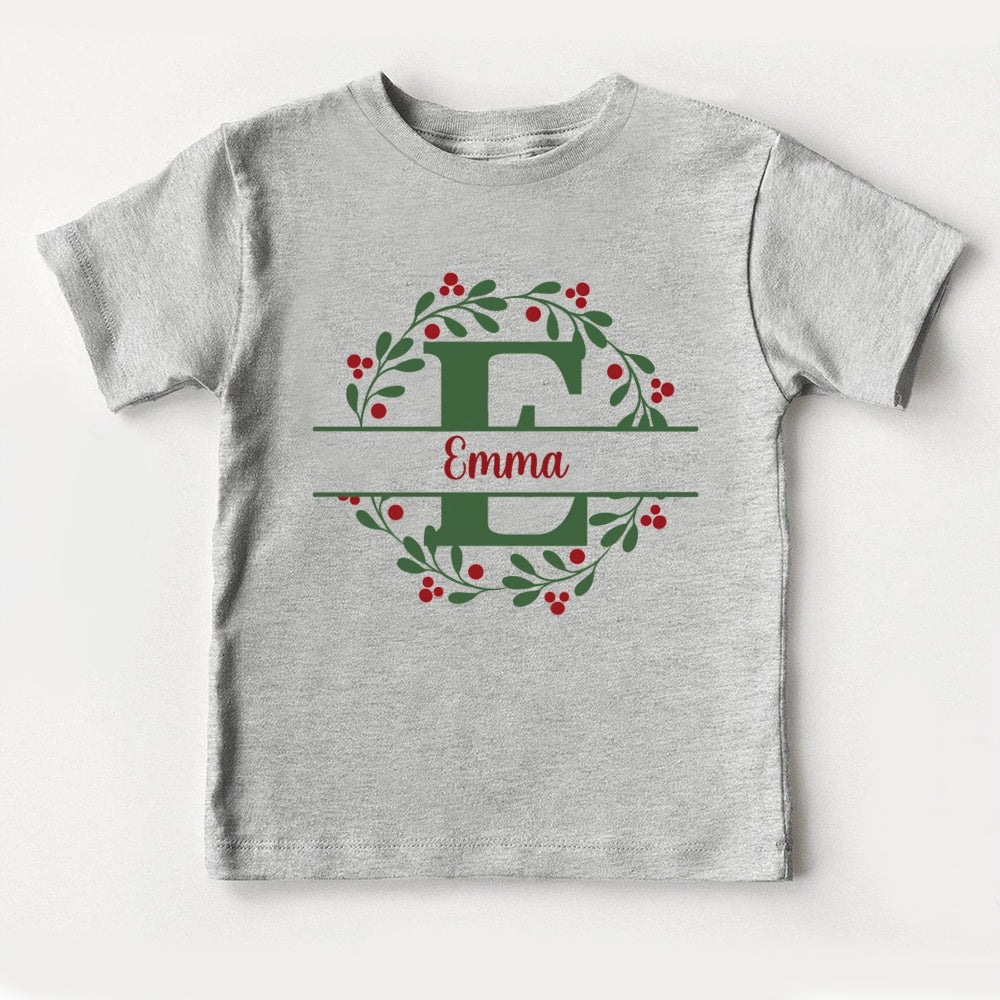 Personalized Name Christmas Wreath Toddler T-shirts