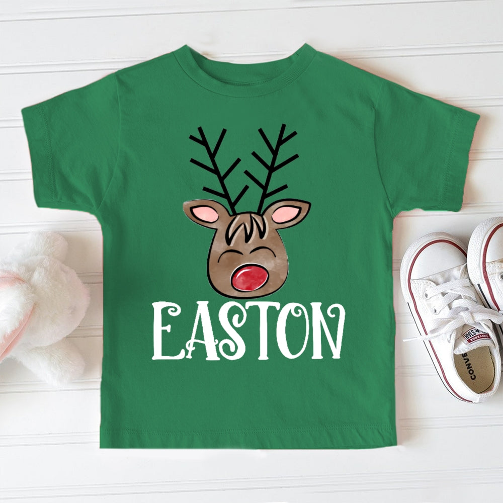Personalized Name Christmas Deer Toddler T-shirts