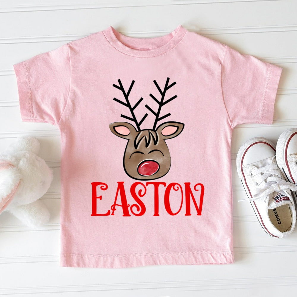 Personalized Name Christmas Deer Toddler T-shirts