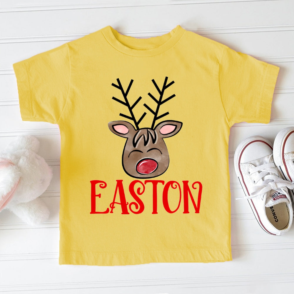 Personalized Name Christmas Deer Toddler T-shirts