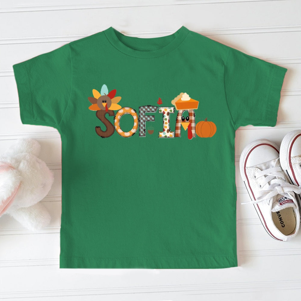 Personalized Name Turkey Thanksgiving Toddler T-shirts