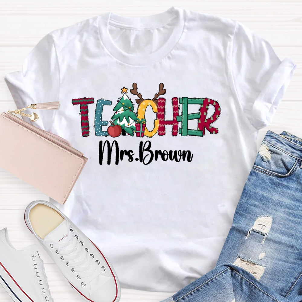 Personalized Name Teacher Christmas Letters T-shirt