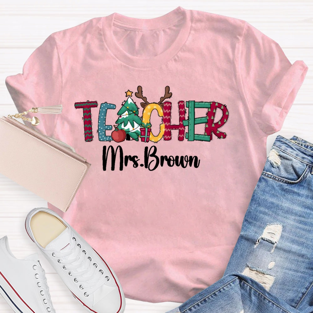 Personalized Name Teacher Christmas Letters T-shirt