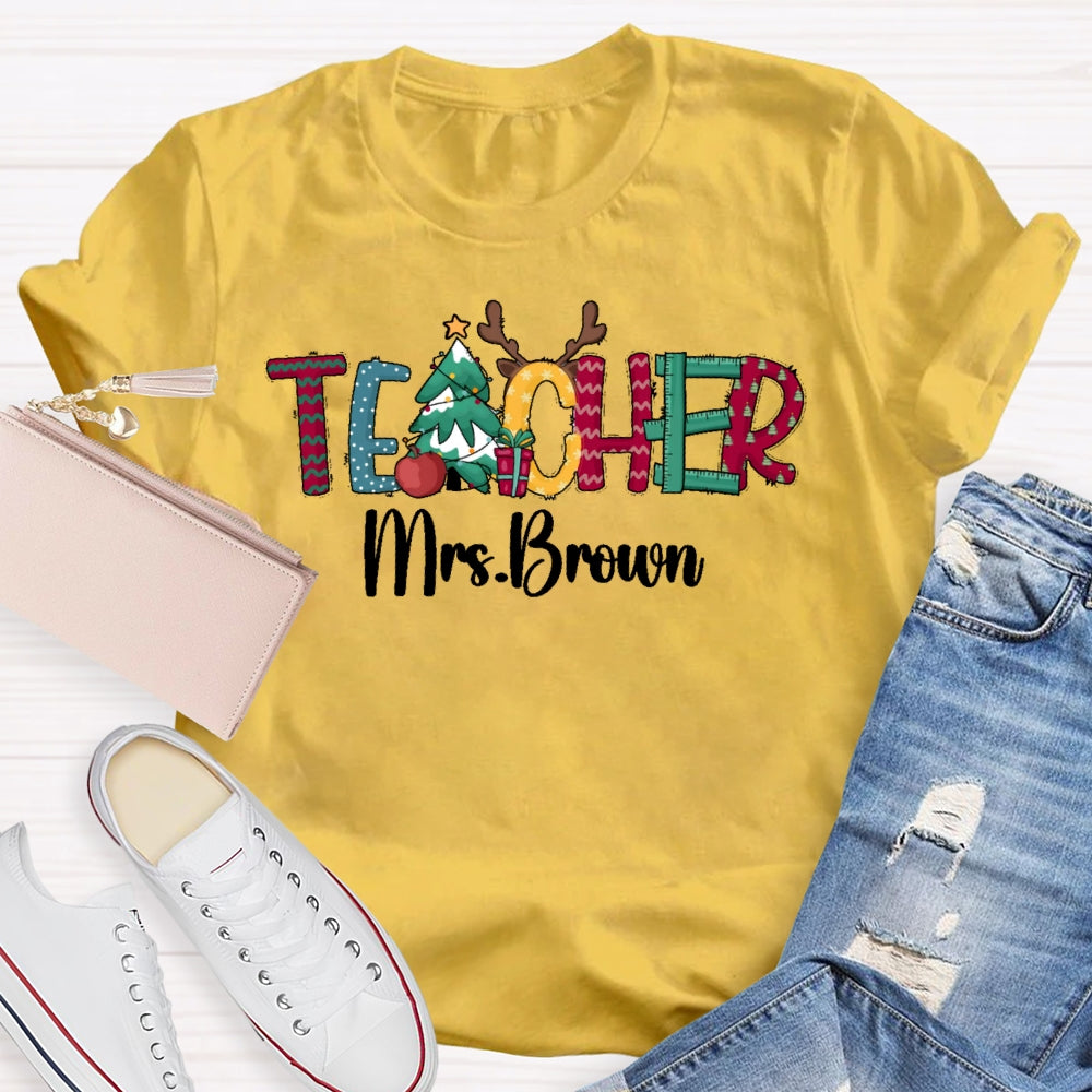 Personalized Name Teacher Christmas Letters T-shirt