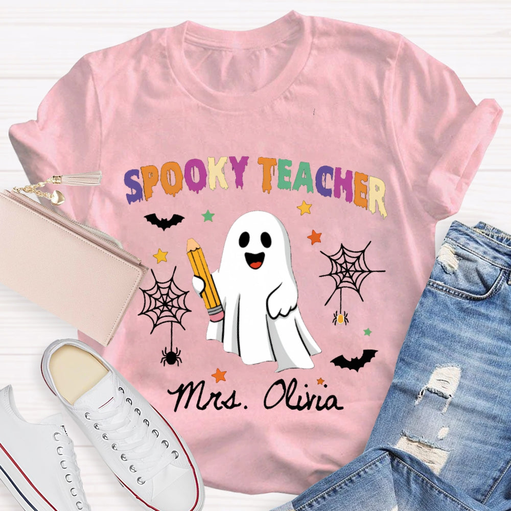 Personalized Name Spooky Teacher Ghost Holding A Pencil T-shirt