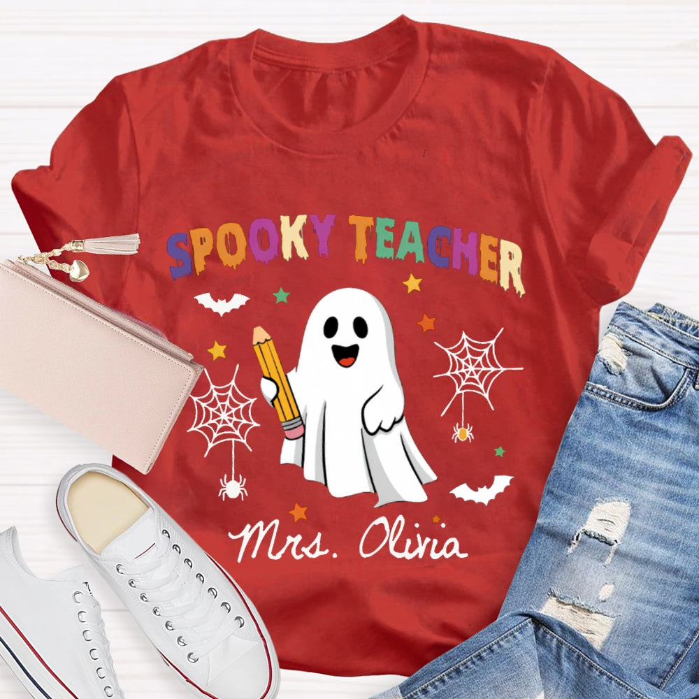 Personalized Name Spooky Teacher Ghost Holding A Pencil T-shirt