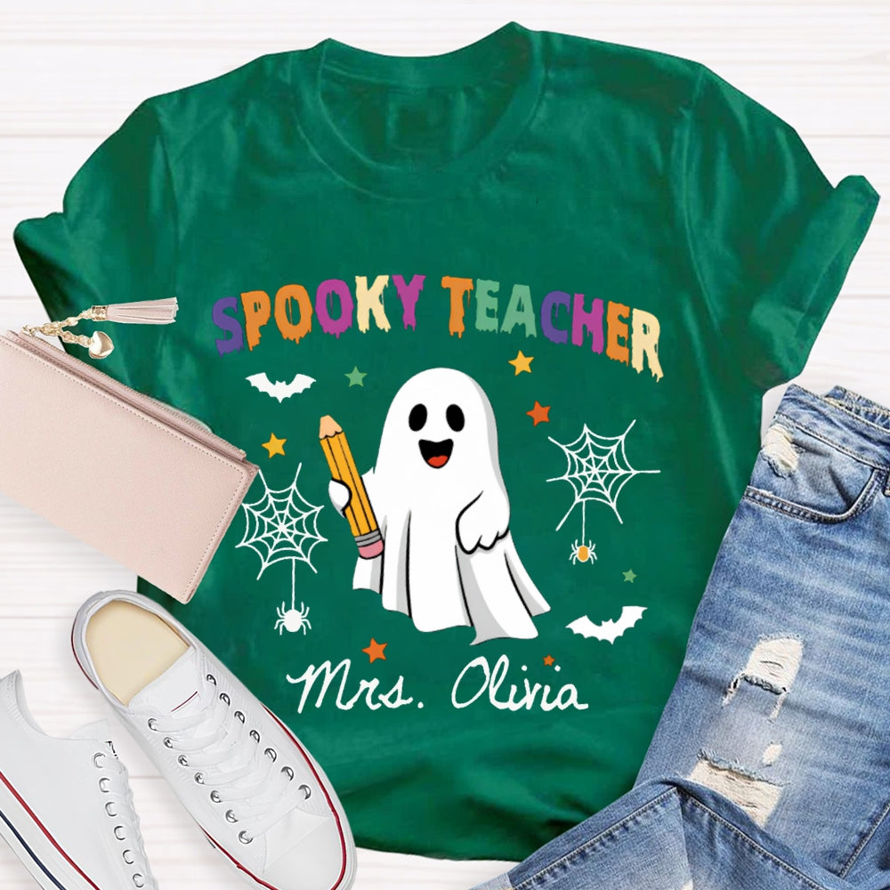 Personalized Name Spooky Teacher Ghost Holding A Pencil T-shirt