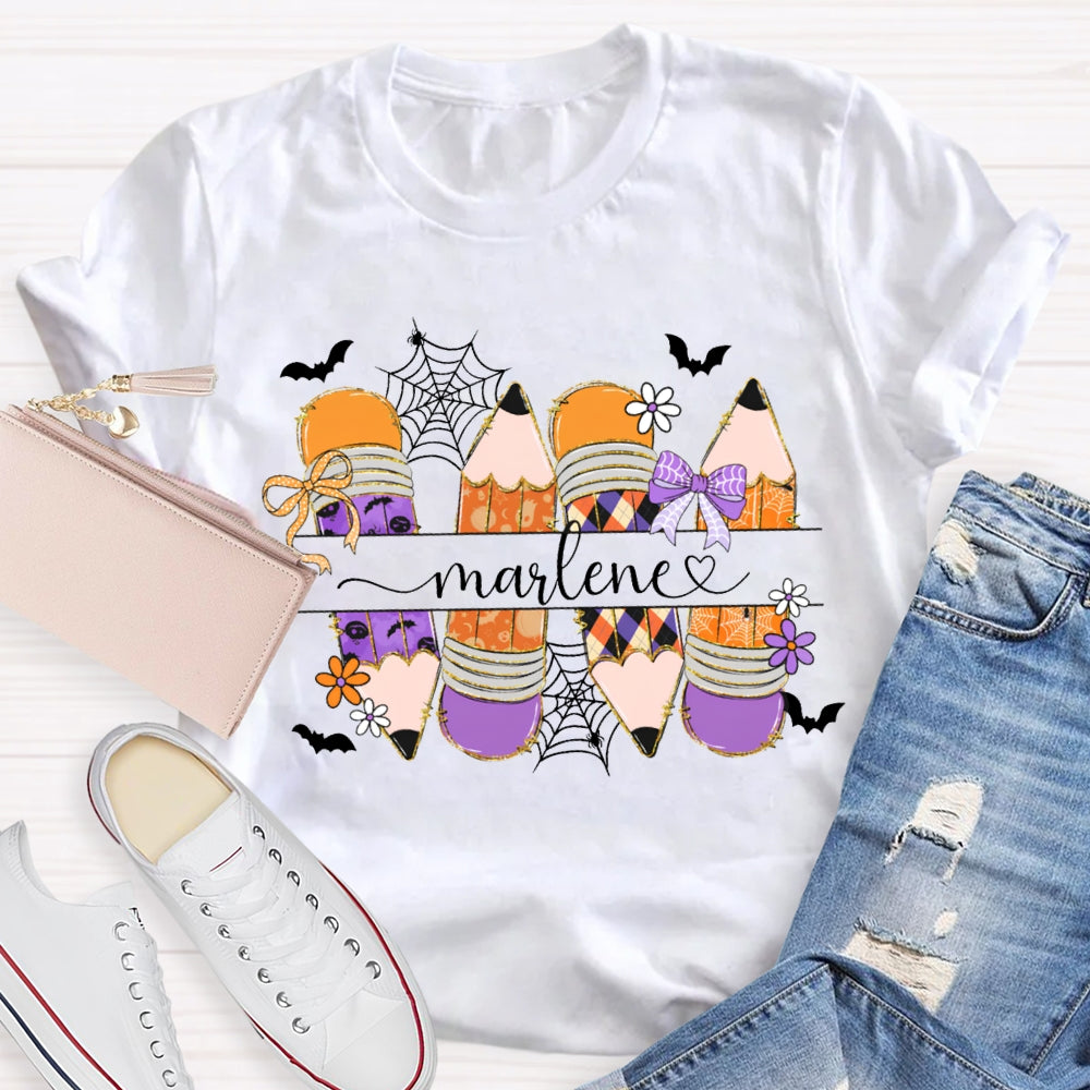 Personalized Name Colored Pencils And Bats Halloween T-shirt