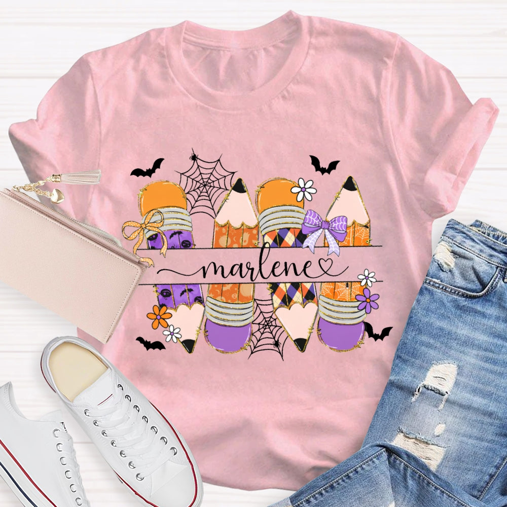 Personalized Name Colored Pencils And Bats Halloween T-shirt