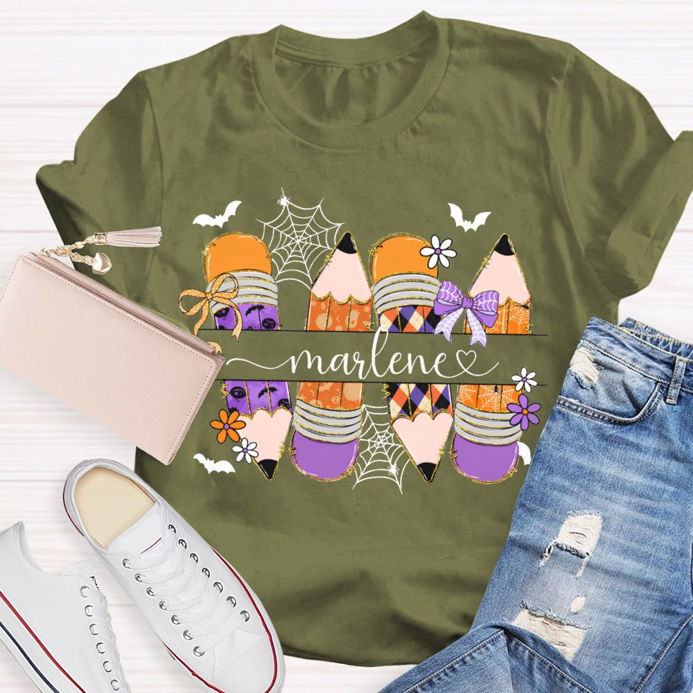 Personalized Name Colored Pencils And Bats Halloween T-shirt
