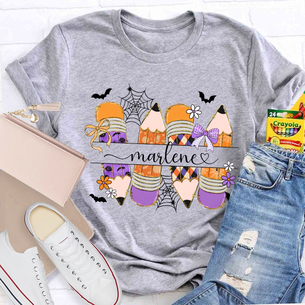 Personalized Name Colored Pencils And Bats Halloween T-shirt