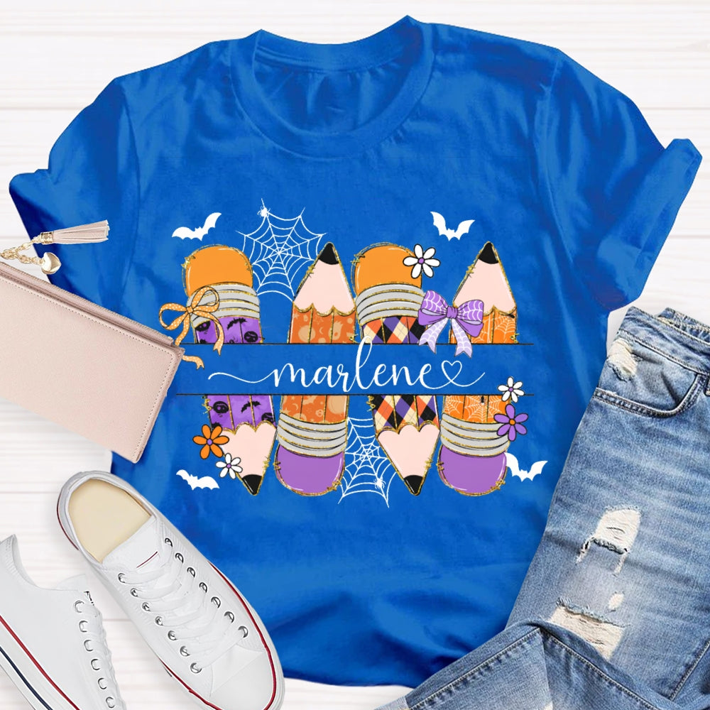 Personalized Name Colored Pencils And Bats Halloween T-shirt